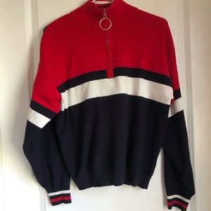 UO retro 70s colorblock pull ring zip Stripe top